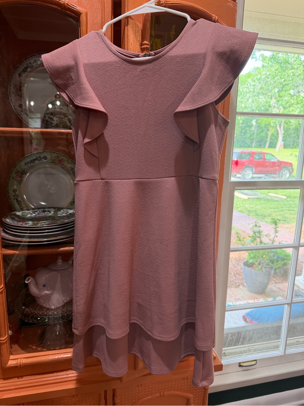 Ruffled Sleeve A-Line Dress — Mauve Pink